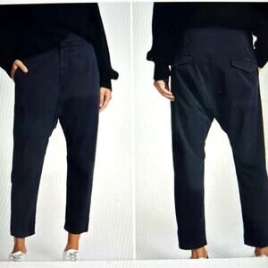 Nili Lotan 2 Slouchy Paris Pants Drop Crotch $345 Cropped Cotton Washed Black